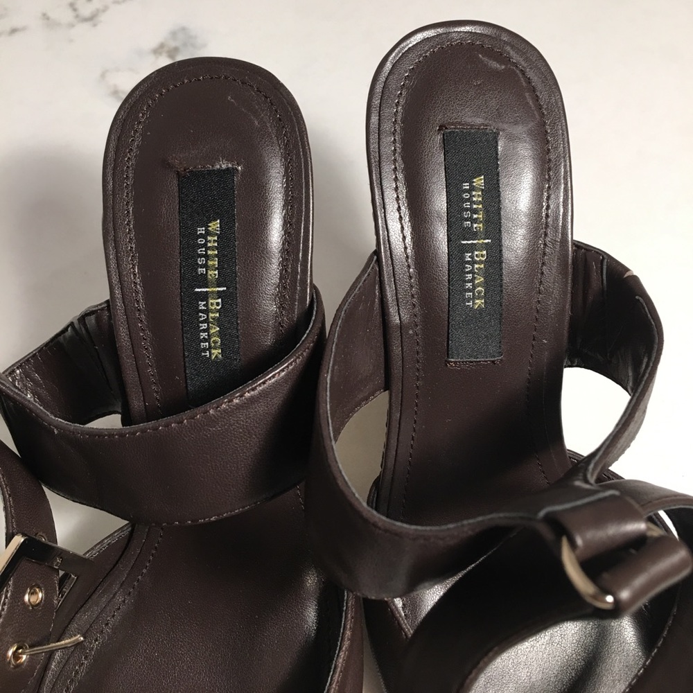 White House Black Market Brown & Cream Wedge Heels - Picture 3 of 8